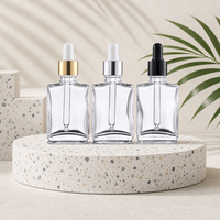 Flacon compte-gouttes carré en verre de luxe personnalisé à faible MOQ, 30 ml, emballage cosmétique transparent pour sérum de soin de la peau et huile capillaire