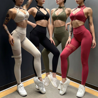 YNSEA Ensemble de sport sans couture pour le yoga et la gym, comprenant un legging en mesh à col halter et un soutien-gorge de sport à dos croisé