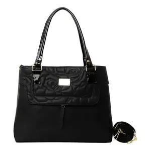 Sac à main matelassé noir pour femme Fana Amelia M3740, style minimaliste, fermeture ouverte, deux sangles, sac fourre-tout décontracté pour l'été - Product Image 1