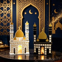 Hölzerner Ramadan-Countdown-Kalender mit LED-Beleuchtung in Moschee- und Burgform Muslimische Eid Mubarak Tischdekoration für Feiern