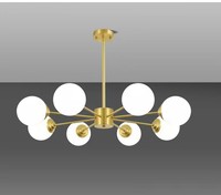 Lampu Plafon Modern Molecule Magic Bean dengan 6/8 Lampu, Kuningan Satin, Kaca Chandelier, Termasuk Layanan Pemasangan
