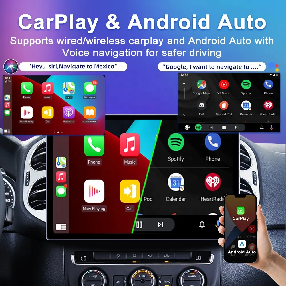 Universel 13 pouces 8 + 256GB 4G BT 5.0 Wifi Mirror Link Android Auto Carplay 2 Din Lecteur DVD de voiture avec caméra panoramique 360