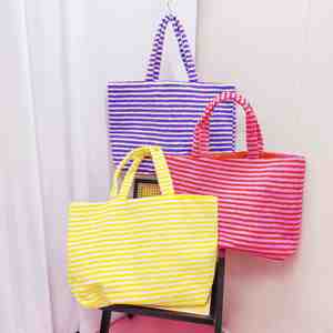 20 Inches Luxury Striped Terry Cloth Carry <b>Tote</b> Fashion Portable Beach <b>Bag</b> Plush <b>Shoulder</b> <b>Strap</b> Large Capacity Shopping Travel - Product Image 2