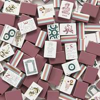 Set Permainan Mahjong Amerika Pastel Chinoiserie 160PCS Mauve Brown Mint Empat Lapis Akrilik Pagoda Oriental Hewan Hadiah Unik