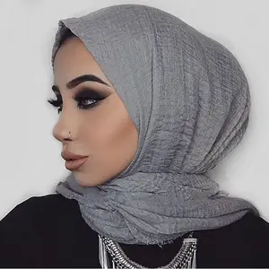 शीर्ष बेच नरम कपास शाल दुपट्टा मुस्लिम महिलाओं Crinkle सिर पर लपेट झुर्रियों हिजाब दुपट्टा