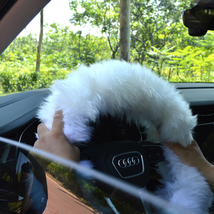 Cubierta suave para <span class=keywords><strong>volante</strong></span> <span class=keywords><strong>de</strong></span> coche <span class=keywords><strong>de</strong></span> felpa <span class=keywords><strong>de</strong></span> piel <span class=keywords><strong>de</strong></span> lana esponjosa gruesa <span class=keywords><strong>de</strong></span> invierno Natural largo para clima frío - Product Image 3