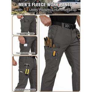 Pantalon de travail tactique pour homme Carwonnic, en tissu ripstop doublé de polaire, chaud, résistant à l'eau, flexible, cargo, pour la randonnée - Product Image 5