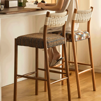 Tabouret de bar haut en bois massif de style vintage avec dossier et pédale sans accoudoirs pour café, maison, îlot de cuisine