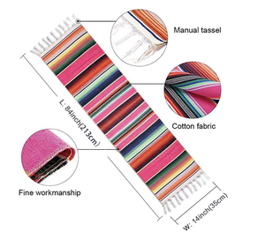 Serape mexicain 14X84 pouces <span class=keywords><strong>chemin</strong></span> <span class=keywords><strong>de</strong></span> <span class=keywords><strong>Table</strong></span> frange en coton pour les décorations <span class=keywords><strong>de</strong></span> mariage <span class=keywords><strong>de</strong></span> fête pique-niques en plein air Tables à manger - Product Image 4