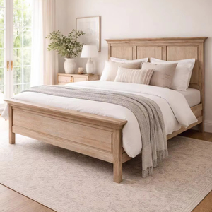 HL090-183 French Vintage American Rustic Antique Classic Wooden Platform King <b>Size</b> Solid Oak Wood Frame <b>Bed</b> for Bedroom HL090-18 - Product Image 1