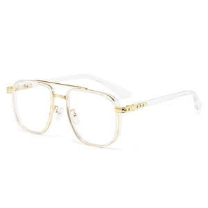 Wholesale Chen Weiting <strong>Men's</strong> Myopia Glasses <strong>Frame</strong> Retro Flat Mirror with Blue Color Anti-Blue Light Double Beam Iron <strong>Man</strong> Style - Product Image 2