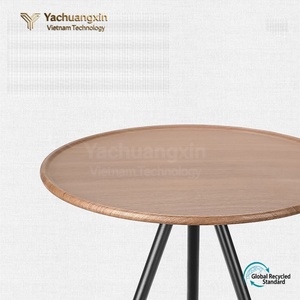 Minimalist <b>Round</b> Outdoor <b>Table</b> With Storage Mesh Basket Tripod Base Engineered Wood Top Black Metal Frame - Product Image 4