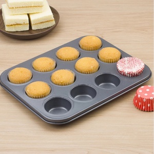 12 Cup Carbon Steel <b>Bakeware</b> Round Cookie Trays Non Stick Cheese Base Baking Cup Golden Metal Cake Trays Pan - Product Image 2