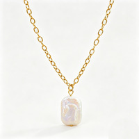 Collier en acier inoxydable plaqué or PVD avec pendentif perle carrée naturelle baroque, bijou quotidien inaltérable pour femme