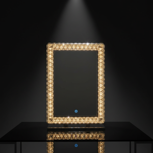 Miroir de maquillage LED Bling Bling Diamant, miroir de vanité de luxe en cristal, grand miroir de table éclairé sur pied - Product Image 1