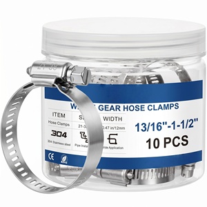 Collier de serrage de type américain réglable, 13/16 "-1-1/2" (21-38mm), pour <span class=keywords><strong>automobile</strong></span>, tuyauterie, plomberie de radiateur, conduite de carburant, 10 pièces - Product Image 1