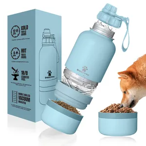 Stokta ücretsiz örnek 3 In 1 32oz 64oz taşınabilir köpek su şişesi kaseler paslanmaz çelik yalıtımlı açık seyahat içme