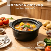 Casserole en céramique durable, compatible induction, résistante aux hautes températures et au cuisson à sec, 4,5 L, noire, avec revêtement antiadhésif de qualité alimentaire, ensemble d'ustensiles de cuisson