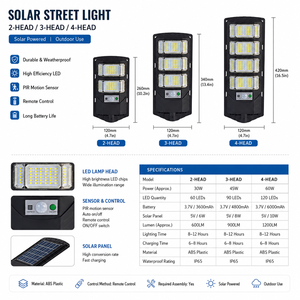 Lampadaire solaire <span class=keywords><strong>LED</strong></span> IP65 ABS avec batterie, garantie 3 ans, haute luminosité, télécommande, contrôle intelligent, routes, parcs, zones rurales - Product Image 2