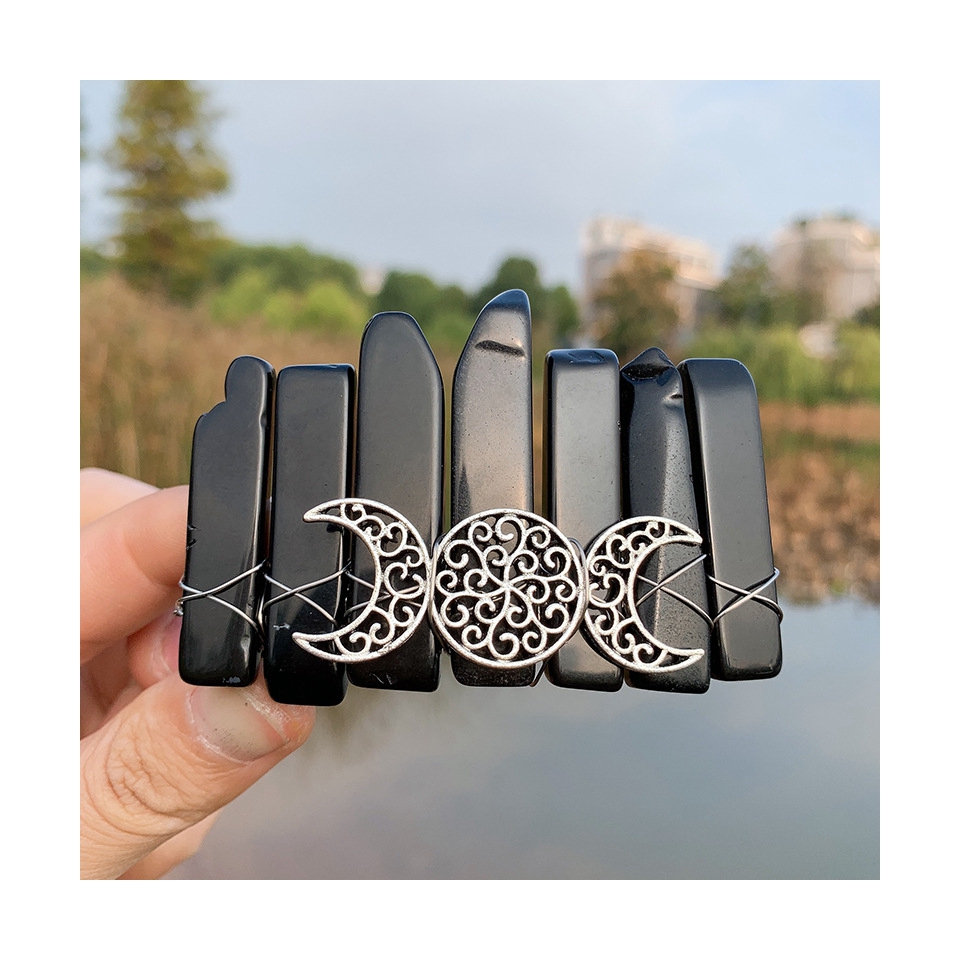 HZ Handmade Natural Stone Black Obsidian Crystal Hair Pin Clip