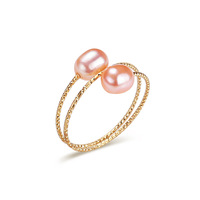 Bague en perles naturelles pour femmes Style collège simple Bague en perles d'eau douce naturelles remplies d'or véritable 14 carats pour femmes