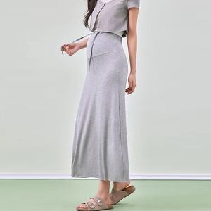 Jupe longue <span class=keywords><strong>de</strong></span> maternité en modal à cordon <span class=keywords><strong>de</strong></span> serrage, coupe trapèze, taille haute, pour l'été, décontractée et post-partum, vente en gros - Product Image 6