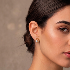 Infinity <b>Moissanite</b> Stud <b>Earrings</b> 18K Gold Plated Round Brilliant Cut Geometric Bezel Set Trendy Everyday Wear 0.8ct - Product Image 3