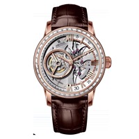Montre mécanique automatique squelette pour homme, luxe, boîtier en acier inoxydable noir et argent, bracelet en cuir, lunette sertie de diamants, verre minéral
