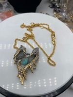 Collier Pendentif Cœur d'oiseau d'amour exquis bicolore or et argent, incrusté de strass et de turquoise, bijoux vintage tendance pour cadeau