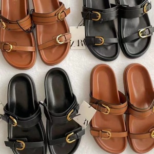 รองเท้าแตะสไลด์แพลตฟอร์มหนาขนาดใหญ่ยี่ห้อ Zapatos รุ่นปี 2026 พร้อมหัวเข็มขัดโลหะ ราคาประหยัด รองเท้าส้นแบนสไตล์ลำลองสำหรับผู้หญิง - Product Image 3
