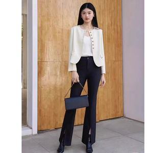 Women's Short Blazer Solid Color Beige Black Brown Polyester Fiber Worsted Spring Autumn Elegant Petite Fit - Product Image 4