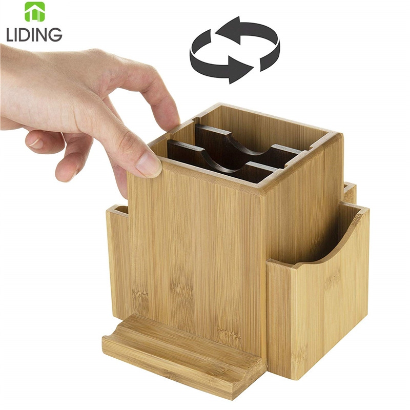 Вращающийся настольный органайзер из бамбука и дерева