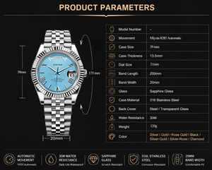 Montre automatique pour homme de haute qualité, classique, résistante à l'eau, avec logo personnalisé, affichage du jour et de la semaine. - Product Image 2