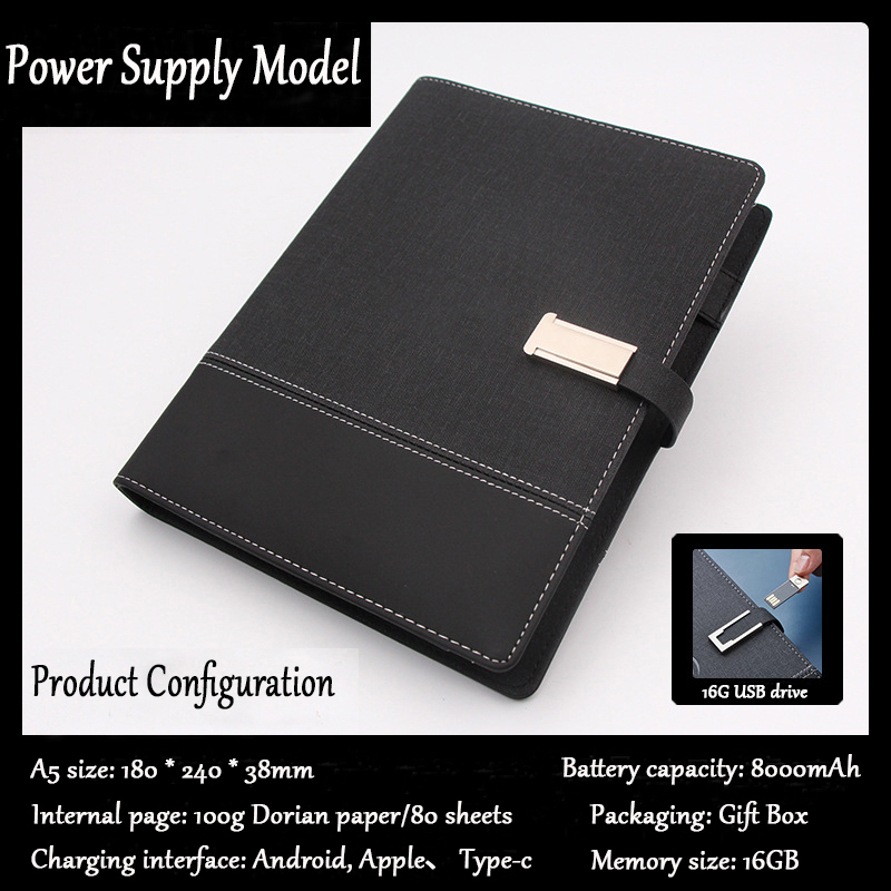 Clé USB noire 8 000 mAh + 16 Go