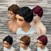 Perruques YWhair Shanghai Wave Water Wave Pixie Cut, fabriquées à la machine, en cheveux humains, pleine densité, naturelles, 100% cheveux Remy