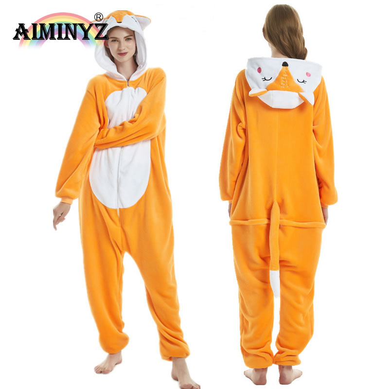 AIMINYZ New Style Flanell Tier Onesie Pyjamas Winter Pyjamas Cosplay Kostüm Nachtwäsche Hoodie Für Erwachsene Frauen Niedlich New Fox