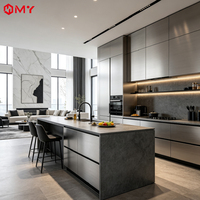 Meuble de cuisine de luxe en acier inoxydable, style villa, prix d'usine, conception personnalisée, support de dessin CAO