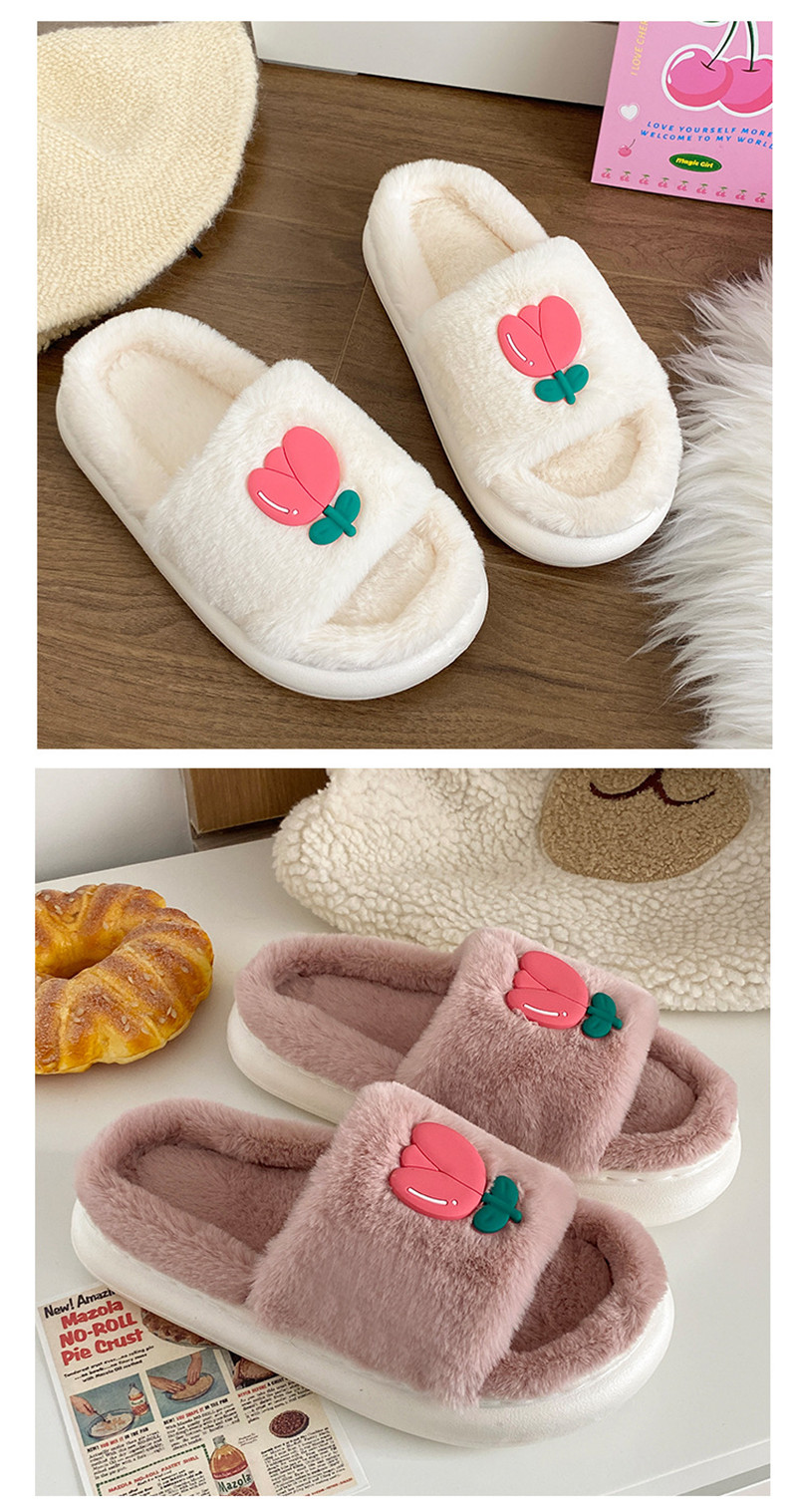 Women's Flat Plush Slippers Home Ladies Warm Furry Slippers Winter Cotton Shoes