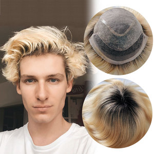 Pelucas de cabello humano <span class=keywords><strong>para</strong></span> hombres, tupé 100% virgen remy, marrón, roots, <span class=keywords><strong>platino</strong></span>, <span class=keywords><strong>Rubio</strong></span>, degradado, francés, mono de encaje suizo - Product Image 1