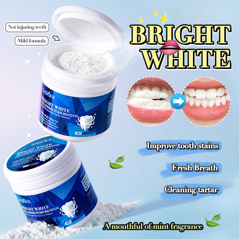 SADOER Private label sbiancamento dei denti rimuovi macchie gialle igiene orale Organic Herbal Brighten tooth dental gesso denti in polvere