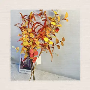 S0361 Cheap Faux Autumn Leaves Stem Fall Fake Plastic Leaf Home Wedding Garden Decor Artificial Tree Branches Leaves for Decor