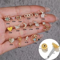 Vente en gros de boucles d'oreilles tendance de haute qualité, motifs fleurs, papillons, cœurs, ours, zircon, plaqué or 18 carats, en laiton, bijoux de piercing