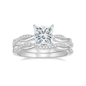 Vendita calda anelli di nozze oro bianco principessa taglio torcente fascia anello di diamanti per le donne