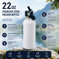 Bouteille d'eau isotherme personnalisée en acier inoxydable OEM avec poignée et paille rabattable pour le sport, la gym, les activités de plein air et les voyages, 22oz/650ml