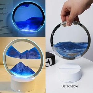 Lampu meja lukisan pasir isap lampu gambar pasir bergerak dinamis 3d lampu <span class=keywords><strong>Led</strong></span> jam pasir mengalir cahaya USB plastik 40 5V