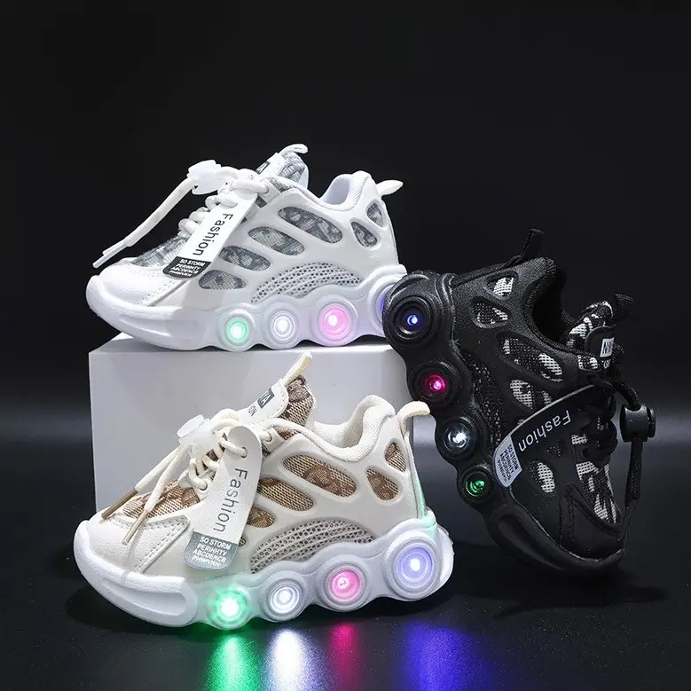 New Fashion Cheap Kids Casual Shoes Children's Breathable Lace Up Sport Shoes Fashion Footwear Girls LED Shoes Children Kid