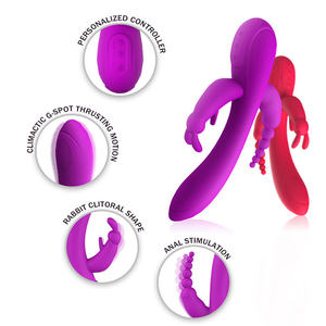 Mainan Seks untuk Wanita 12 Getaran Dapat Diisi Ulang Stimulator Klitoris Tiga Kepala <span class=keywords><strong>Vibrator</strong></span> Manik-manik Anal Kelinci - Product Image 3