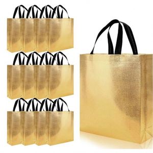 Wholesale Waterproof Polyester Grocery Shopping Tote Bag Customized Non Woven Gold Bag Reusable Metallic Laminated PP <b>Folding</b> - Product Image 2