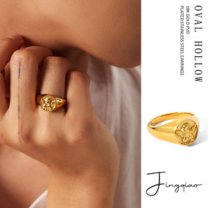French Retro Round Angel <b>Ring</b> For Women 18k Gold Plated Minimalist Style Gift Jewelry - Product Image 2