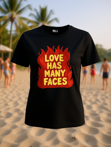 T-shirt da donna Love Has Many Faces, nera, a maniche corte, casual, con motivo divertente, girocollo, lavabile in lavatrice, per l'estate - Product Image 2